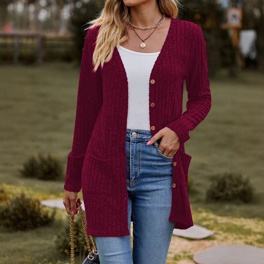 Damen kuschelige Strickjacke mit praktischen Taschen und modischem Rippdesign R&B