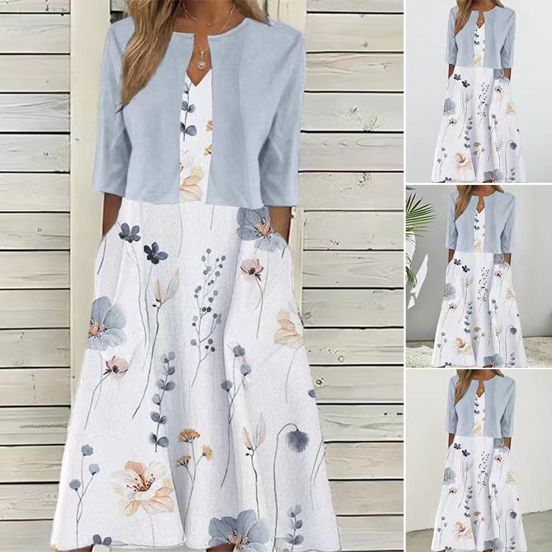 Damen Maxikleid mit floralen Akzenten und schickem Bolero R&B
