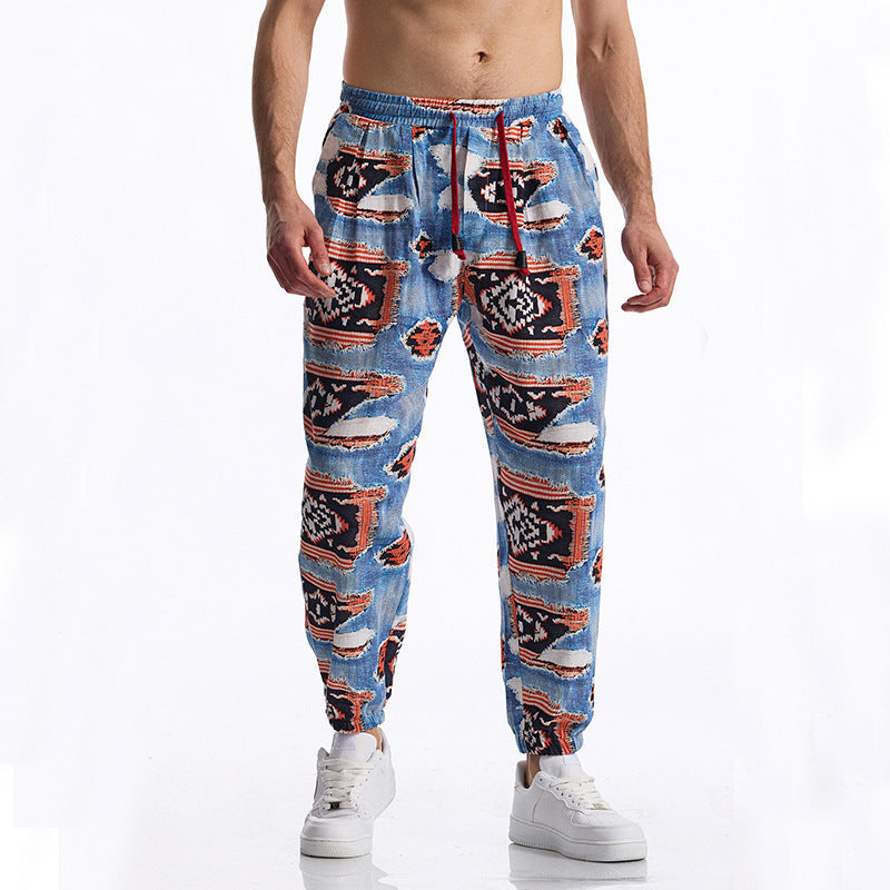 Herren lässige Harem-Hose mit buntem Muster und elastischem Bund R&B
