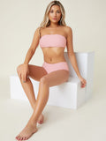Damen Bandeau-Bikini mit hohem Taillenschnitt und schlichten Konturen