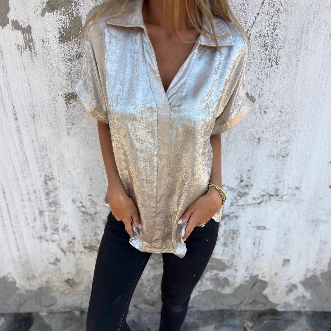 Damen Satinbluse mit modischem Kragen und elegantem Schnitt