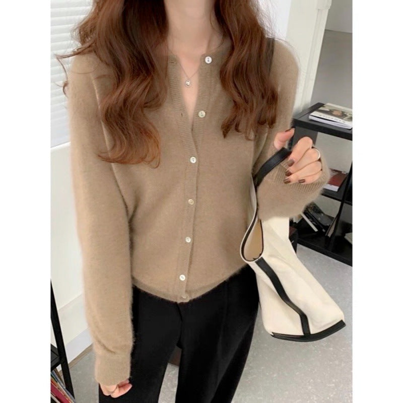 Damen kuschelige Strickjacke mit feiner Textur und Knöpfen R&B