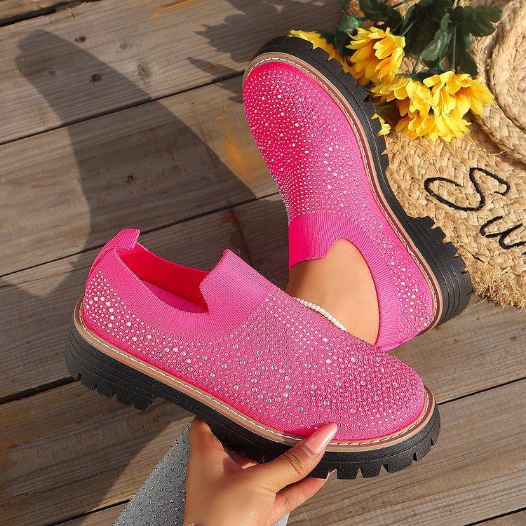 Damen Slip-On Sneakers mit funkelndem Strass und rutschfester Sohle R&B