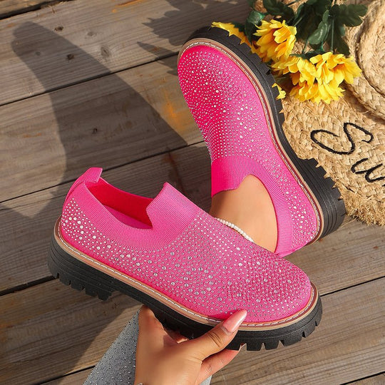 Damen Slip-On Sneakers mit funkelndem Strass und rutschfester Sohle R&B