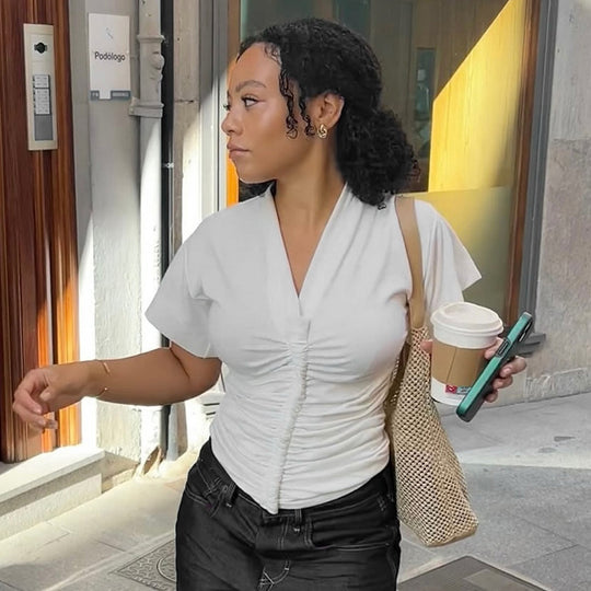 Damen elegantes Kurzarmoberteil mit figurbetonter Raffung R&B