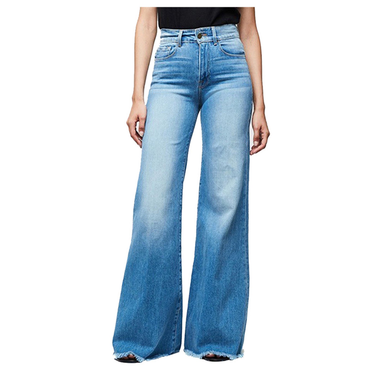 Damen Weite Schlagjeans mit fransigem Saum