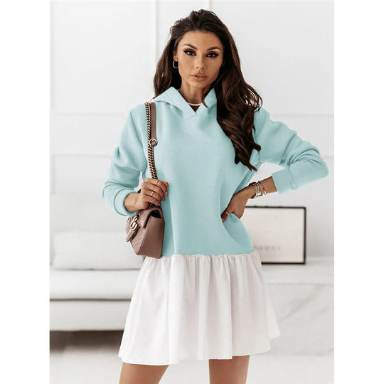 Damen Hoodie-Kleid mit modischem Rüschensaum R&B