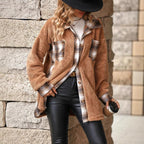 Damen Fleece-Hemdjacke mit Karomuster und weichem Innenfutter R&B