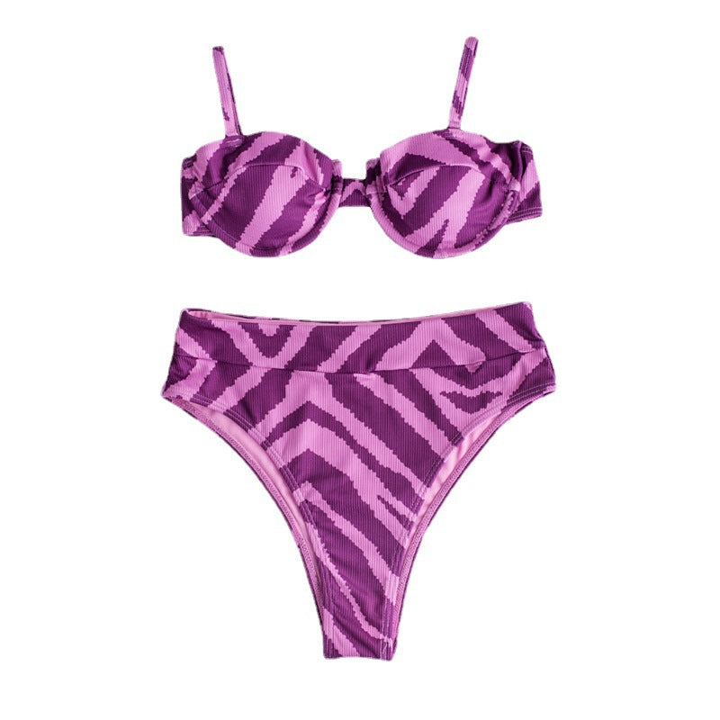Damen Hochgeschnittener Bikini mit elegantem ZR&Bra-Muster R&B