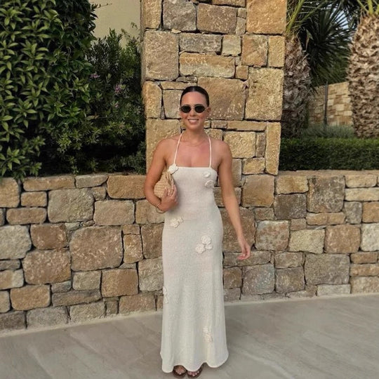 Damen Elegantes Maxikleid mit floralen Applikationen und Spaghetti-Trägern R&B