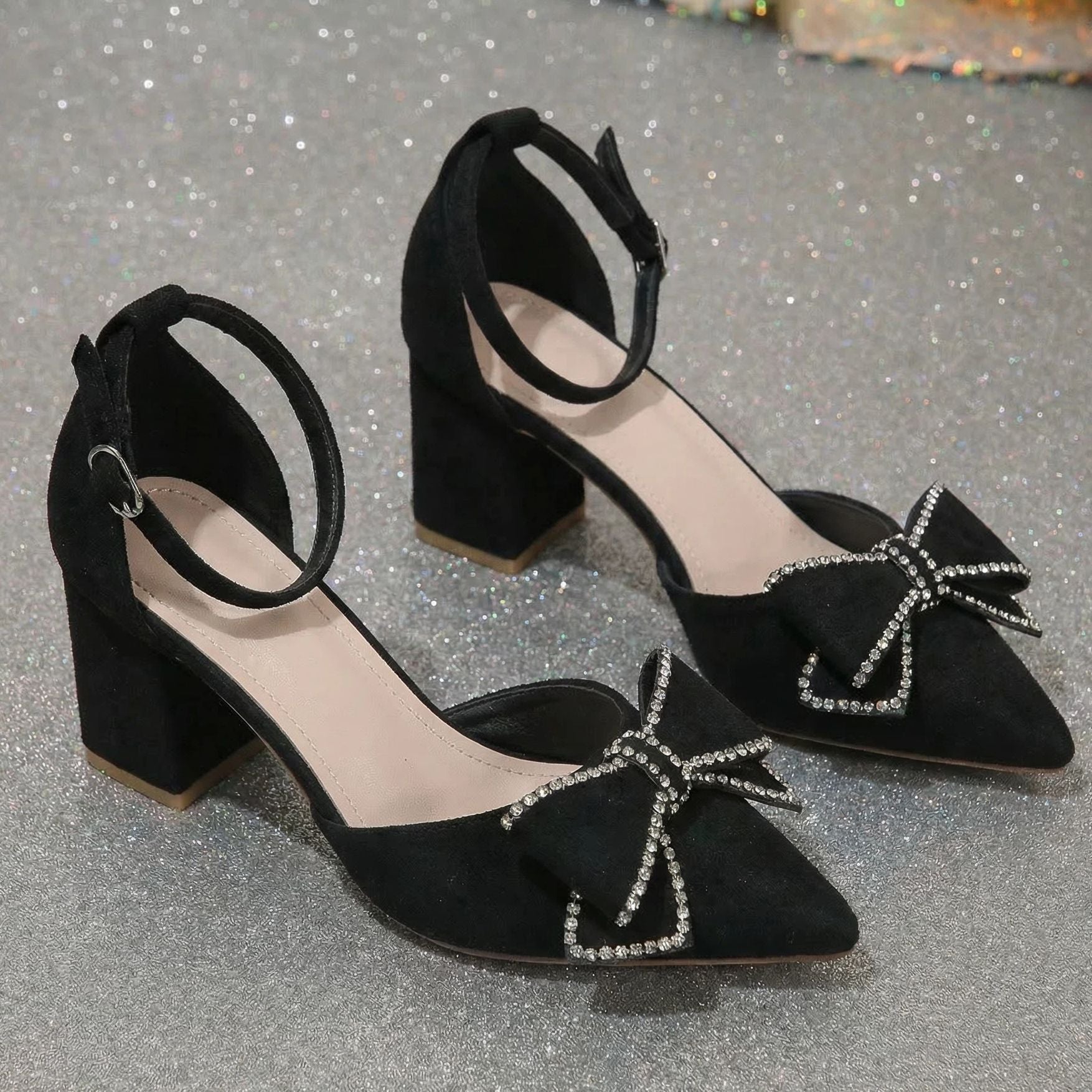 Damen elegante Slingback-Pumps mit funkelnden Schleifendetails R&B