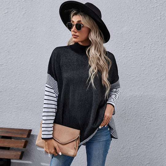 Damen modisches Langarmshirt mit Blockstreifen und asymmetrischem Schnitt R&B