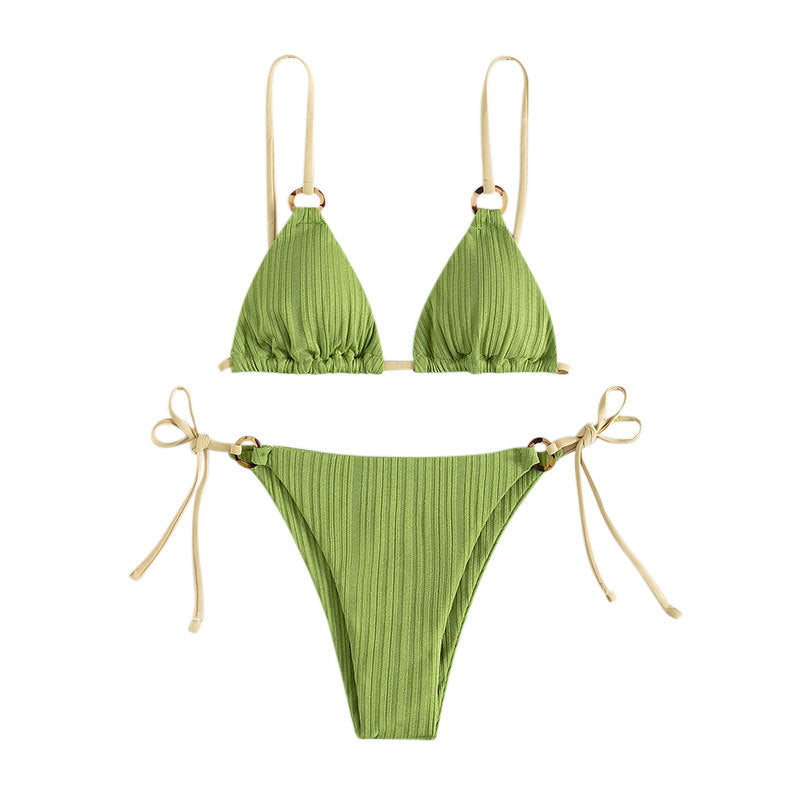 Damen Triangel-Bikini-Set mit raffinierter Struktur und verstellbaren BindR&Bändern R&B
