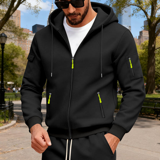 Herren sportlicher Kapuzenpullover mit modischen Schnellverschlüssen und praktischen Taschen R&B