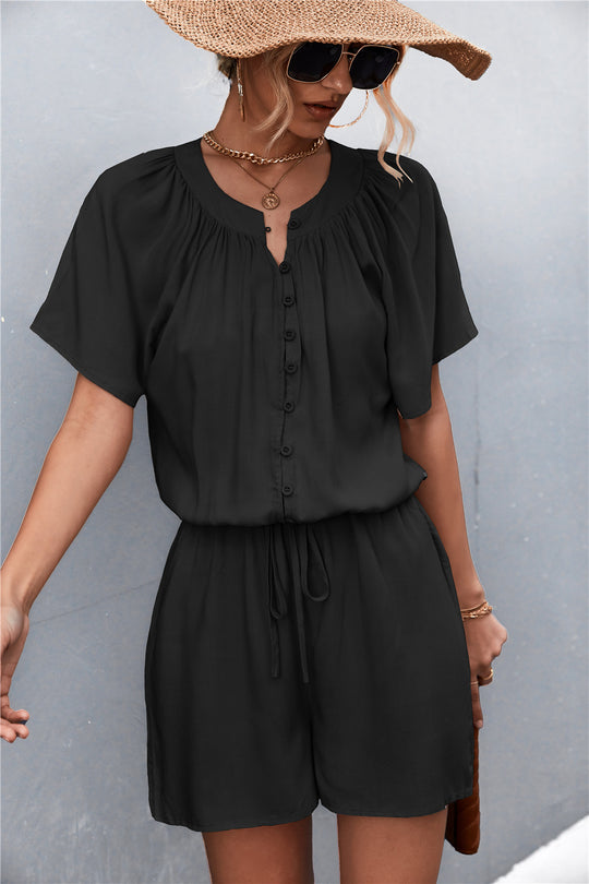 Damen Jumpsuit mit elastischem Bund und knopfverzierter Front R&B