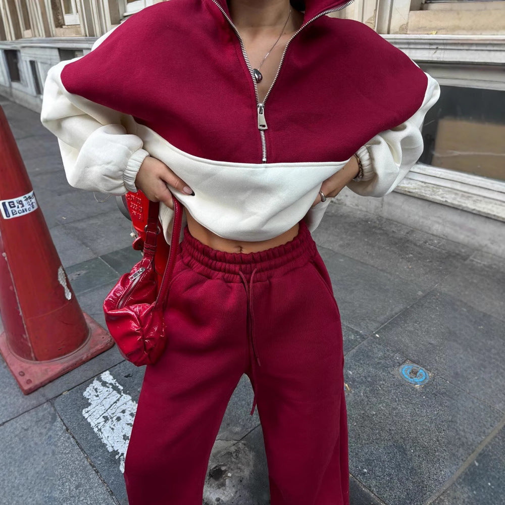 Damen bequemer Zip-Pullover mit überschnittenen Schultern R&B