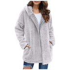 Damen Flauschige Kapuzenjacke im oversized Schnitt mit Eingrifftaschen und Reißverschluss R&B