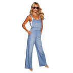 Damen lässiger Denim-Overall mit weitem Bein und verstellbaren Trägern R&B