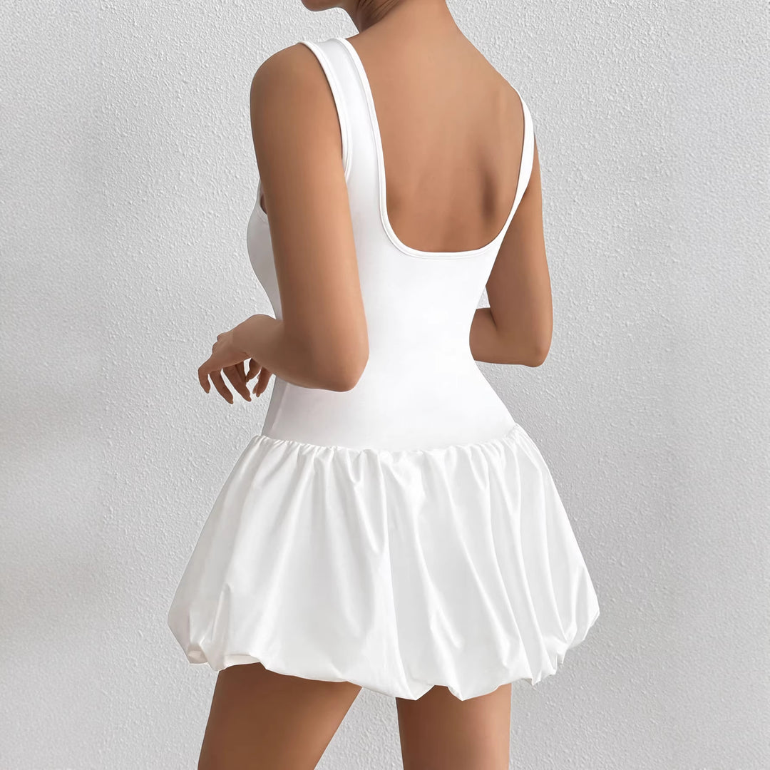 Damen trägerloses Badeanzugkleid mit voluminösem Rock R&B