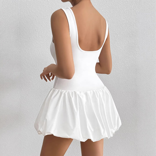 Damen trägerloses Badeanzugkleid mit voluminösem Rock R&B