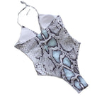 Damen Einteiler Badeanzug mit aufregendem Schlangenprint und modischen Cut-Outs R&B