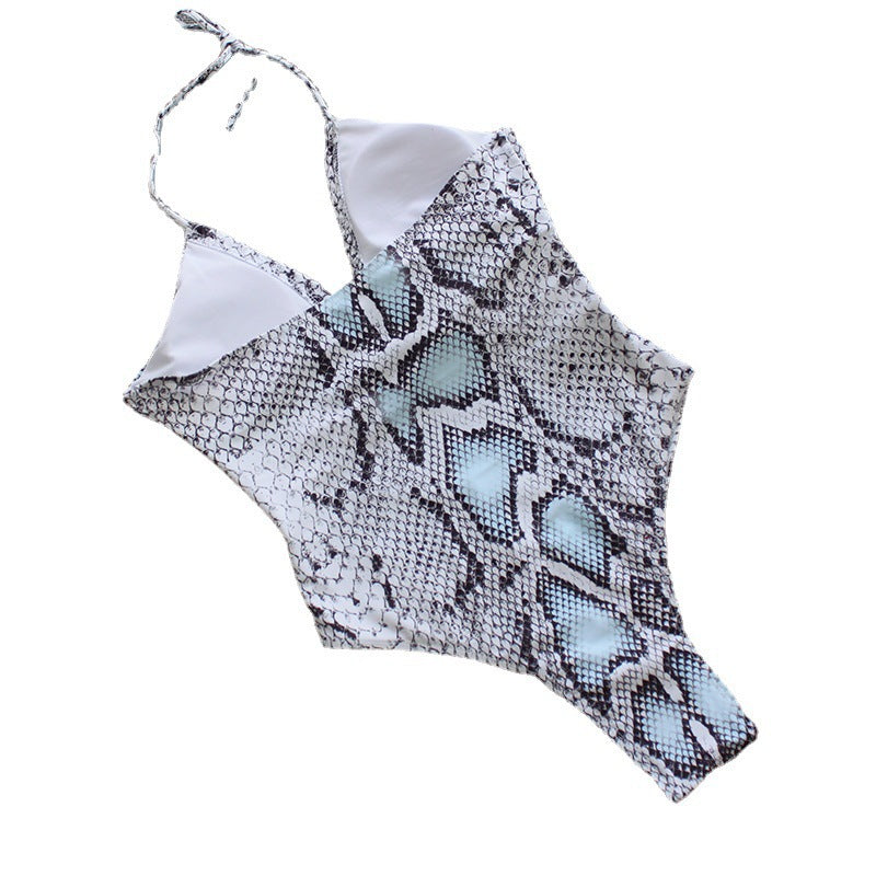 Damen Einteiler Badeanzug mit aufregendem Schlangenprint und modischen Cut-Outs R&B