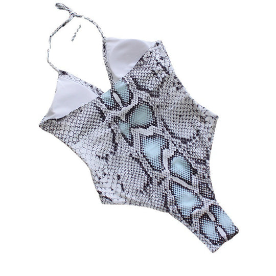 Damen Einteiler Badeanzug mit aufregendem Schlangenprint und modischen Cut-Outs R&B
