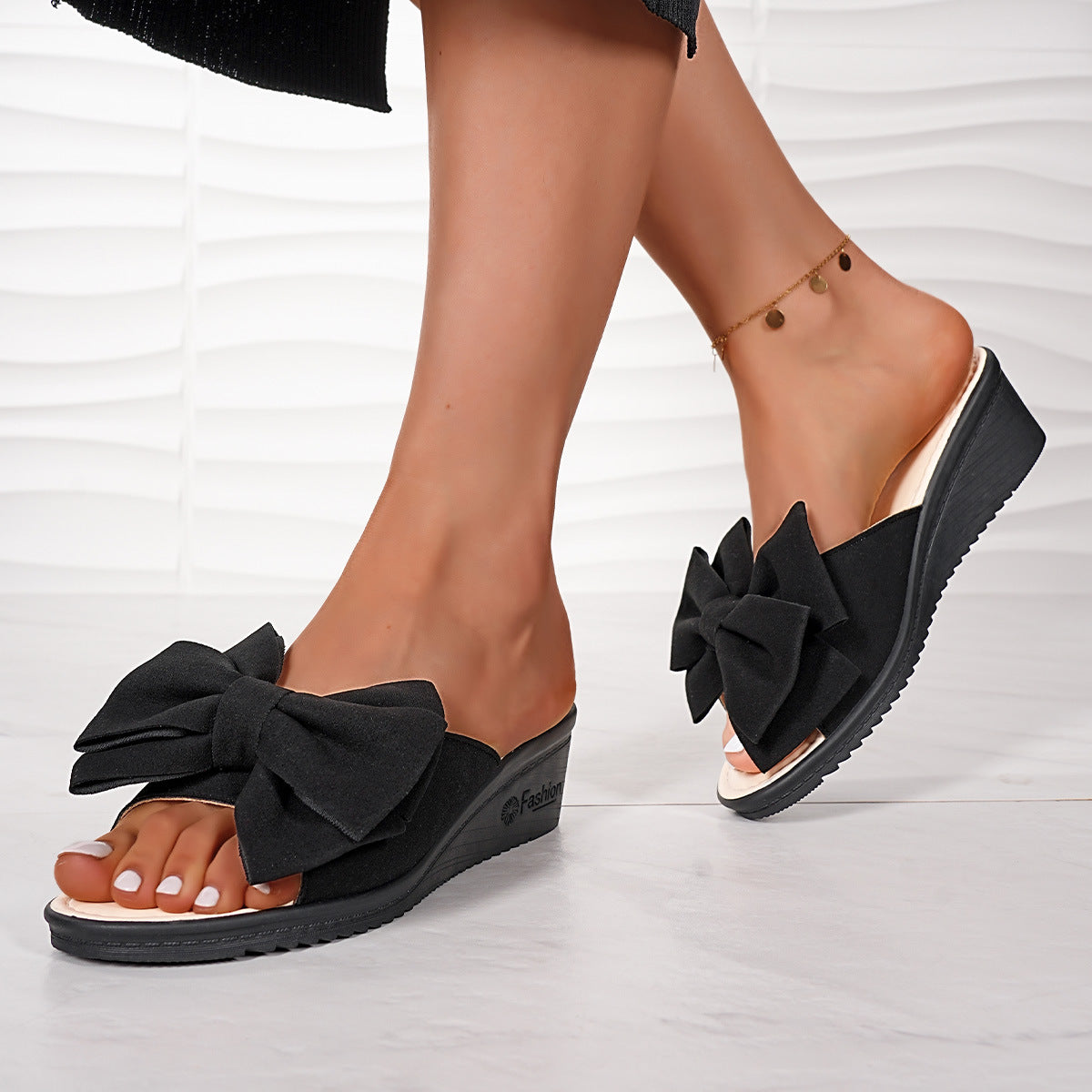 Damen Wedge-Sandalen mit voluminösem Schleifenakzent und komfortabler Fußbettgestaltung R&B
