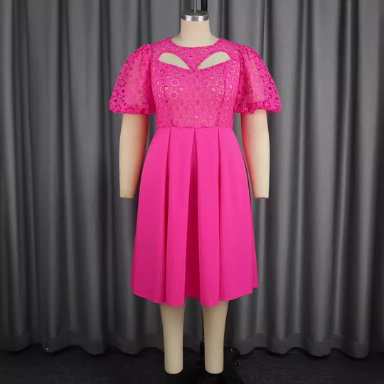 Damen Elegantes A-Linien Kleid mit Cut-Out-Details und Puffärmeln R&B