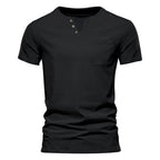 Herren Kurzarm-Henley-T-Shirt mit praktischer Brusttasche und anpassbarem Knopfverschluss R&B