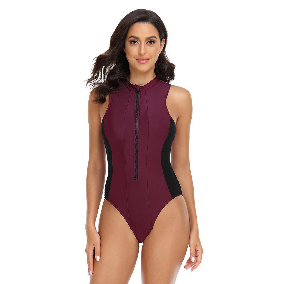 Damen Sportlicher Einteiler Badeanzug mit elegantem Reißverschluss R&B