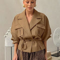 Damen Elegante Utility-Jacke mit Taillengürtel und praktischen Taschen R&B
