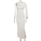 Damen Elegantes Maxikleid mit asymmetrischem Ärmel und figurformendem Schnitt R&B