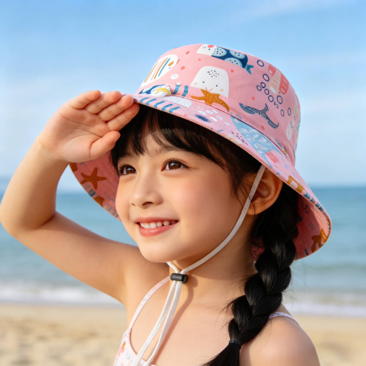 Unisex nan Kinder-Sonnenhut mit hohem UV-Schutz verstellbarem Kinnband und atmungsaktiver Baumwollqualität  R&B