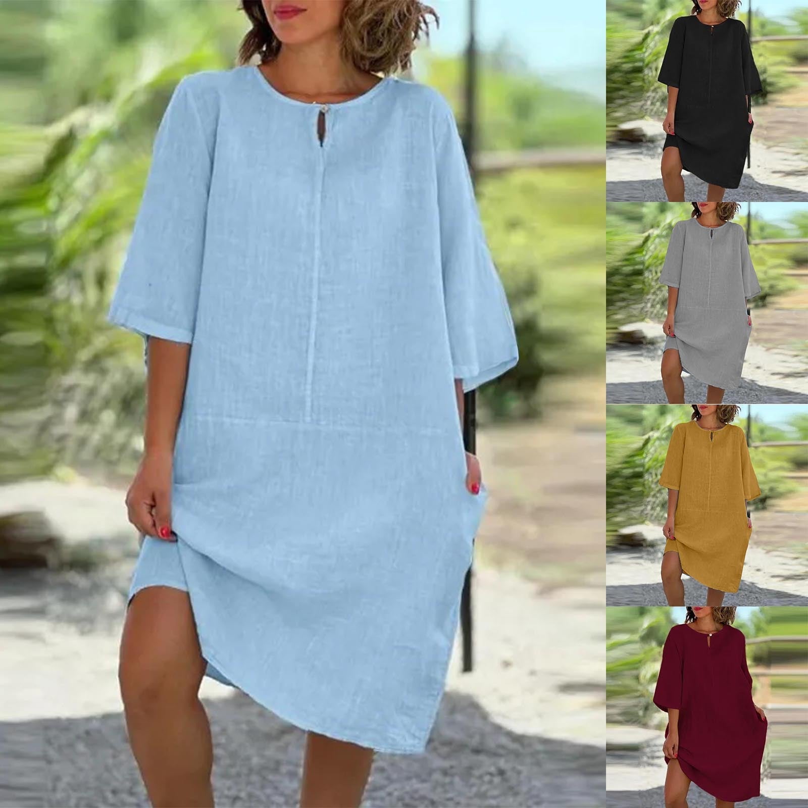 Damen luftig geschnittenes Kleid mit praktischen Taschen und elegantem Ausschnitt R&B