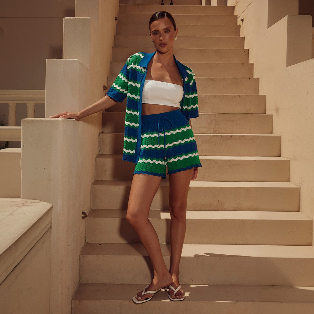 Damen lässiges Häkel-Shorts-Set R&B