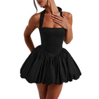 Damen A-Linien Kleid mit schwingendem Rock und Halterneck R&B