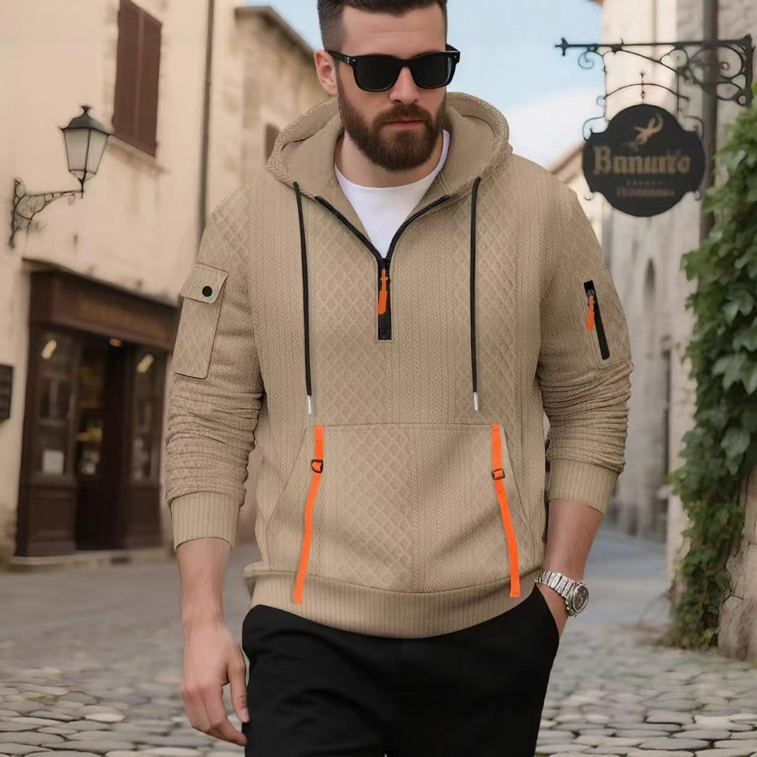 Herren sportlicher Kapuzenpullover mit strukturiertem Design und praktischen Reißverschlusstaschen R&B