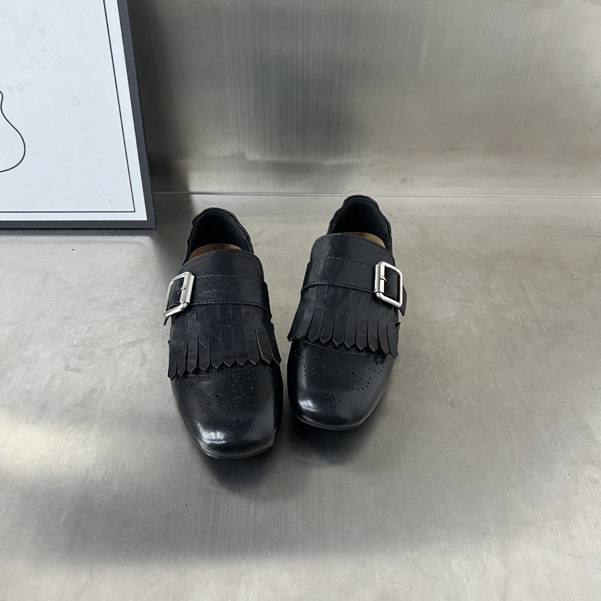Damen Elegante Mokassins mit modischem Fransen-Design und dekorativer Schnalle R&B
