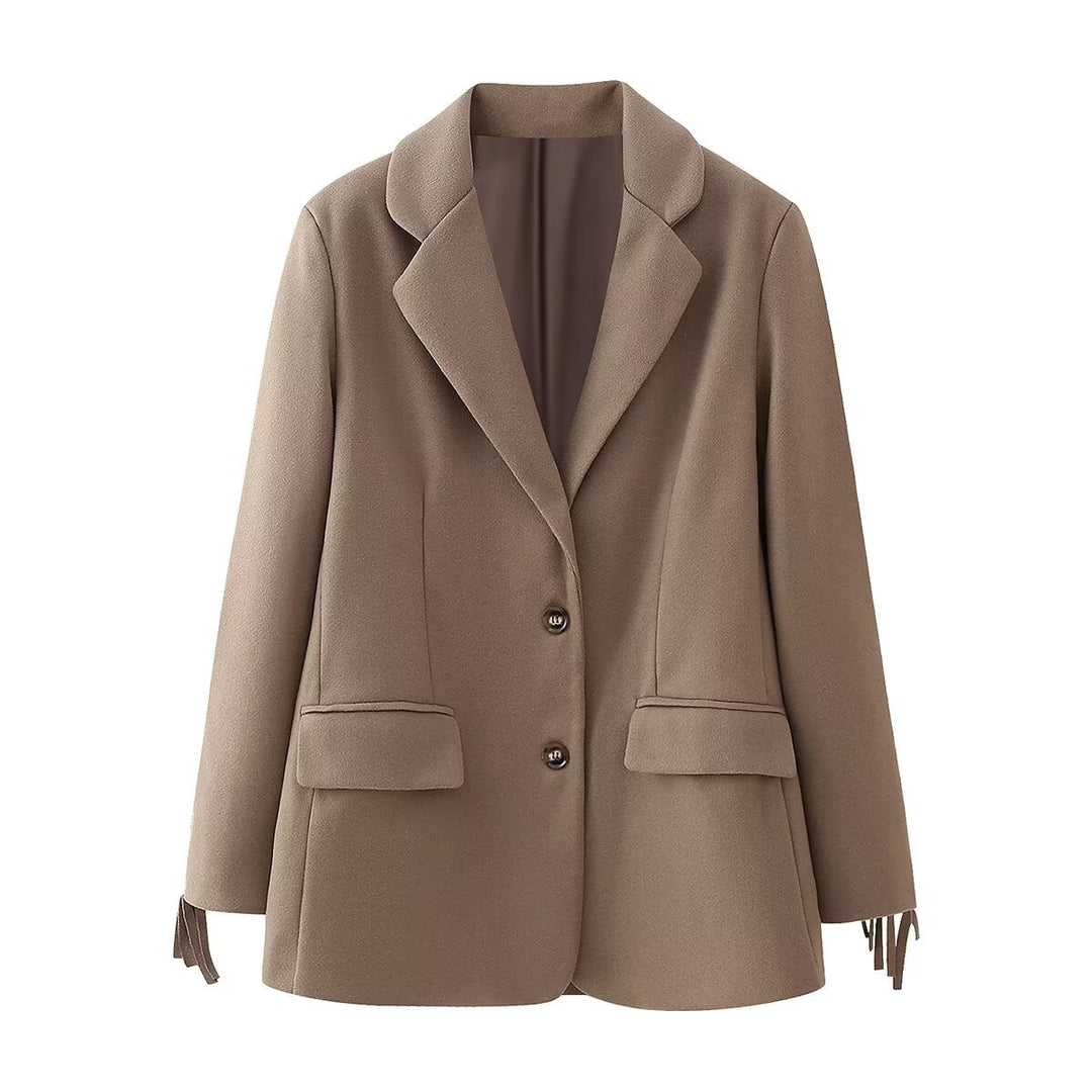 Damen eleganter Blazer mit fransenartigen Details und zwei praktischen Taschen R&B