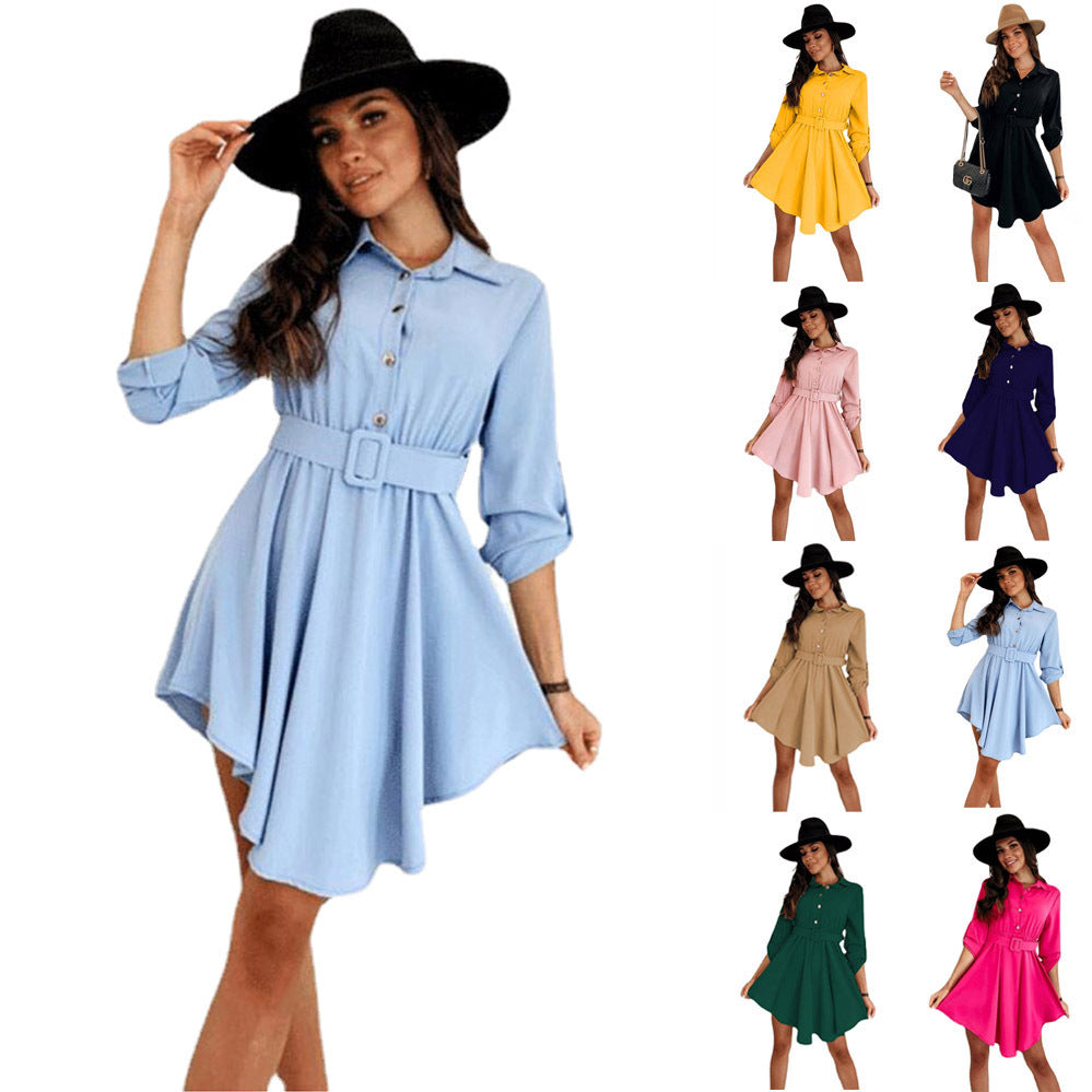 Damen Knielanges Hemdblusenkleid mit Taillengürtel und eleganten Details R&B