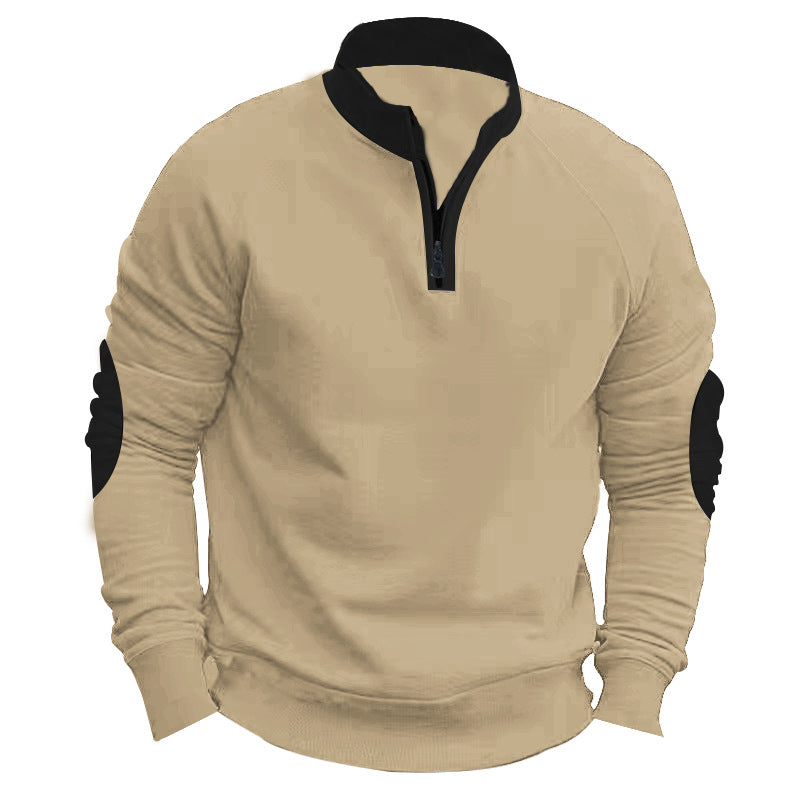 Herren nan Raglan-Pullover mit kurzem Reißverschluss, Stehkragen und ergonomischen Ellenbogen-Panels R&B