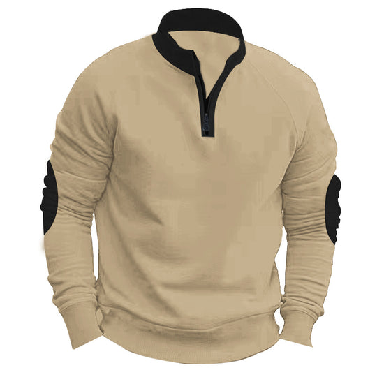 Herren nan Raglan-Pullover mit kurzem Reißverschluss, Stehkragen und ergonomischen Ellenbogen-Panels R&B