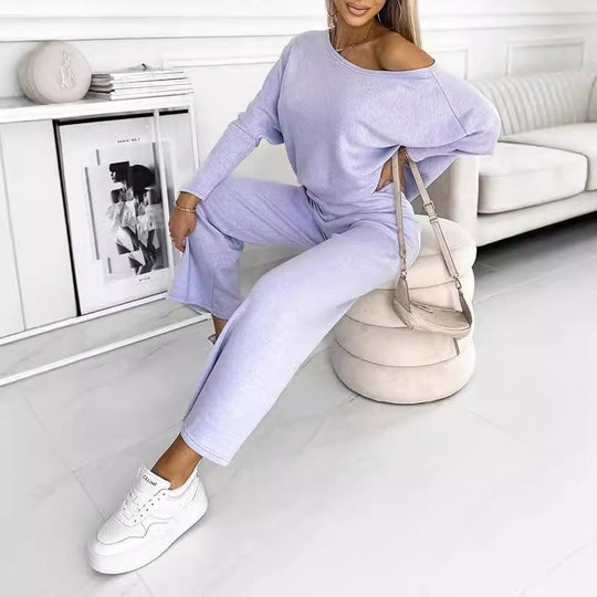 Damen lässiges Set aus Pullover und Hose mit weitem Schnitt R&B