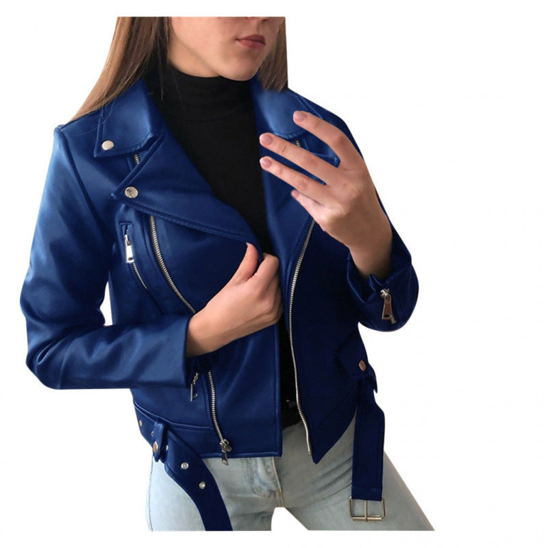 Damen Kunstleder Bikerjacke mit Zierelementen