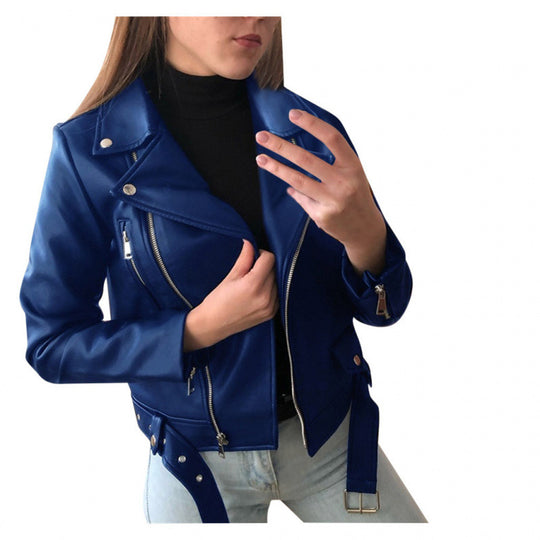 Damen Kunstleder Bikerjacke mit Zierelementen
