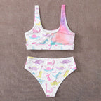 Damen Bunt bedruckter Bikini mit sportlichem Schnitt und breiten Trägern R&B