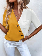 Damen Bluse mit modernem Schnitt und kontrastierenden Farben R&B