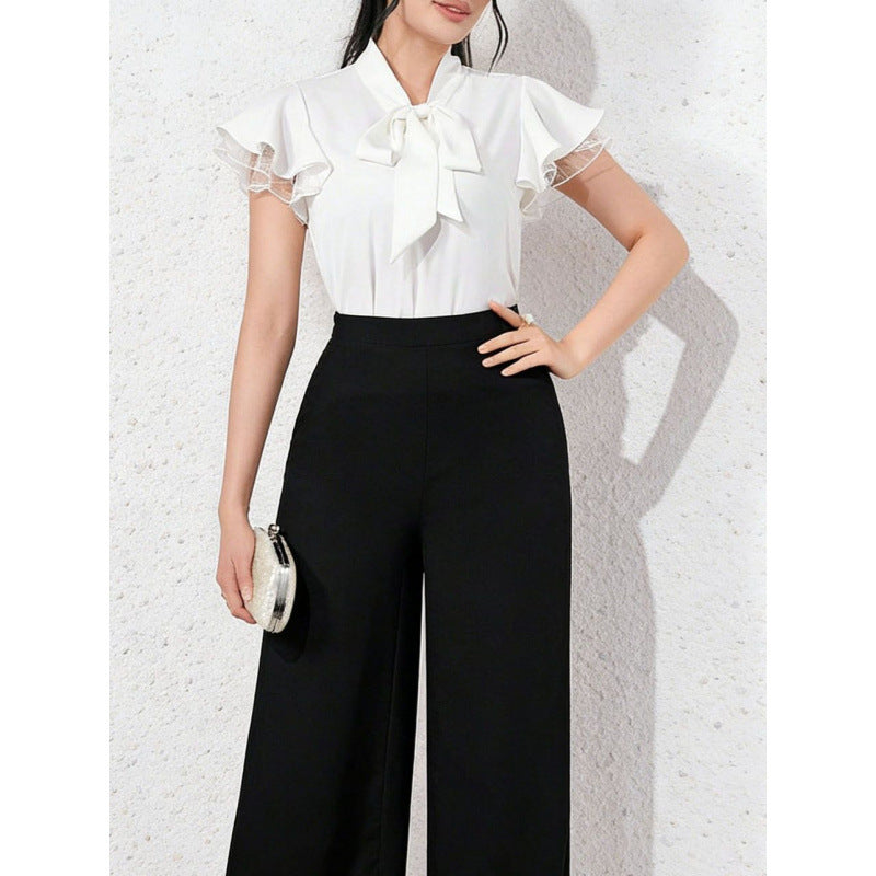 Damen Bluse mit Rüschenärmeln und feminine Schleife R&B