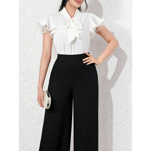 Damen Bluse mit Rüschenärmeln und feminine Schleife R&B